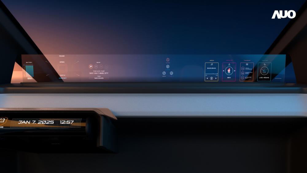 jinnian金年会无界透明显示接口(Horizon Image Glass)透过车运算方案整合仪表板、中控台及副驾显示器，一体式全景呈现，提供乘用者清晰的前方视野、行车必要信息与娱乐功能