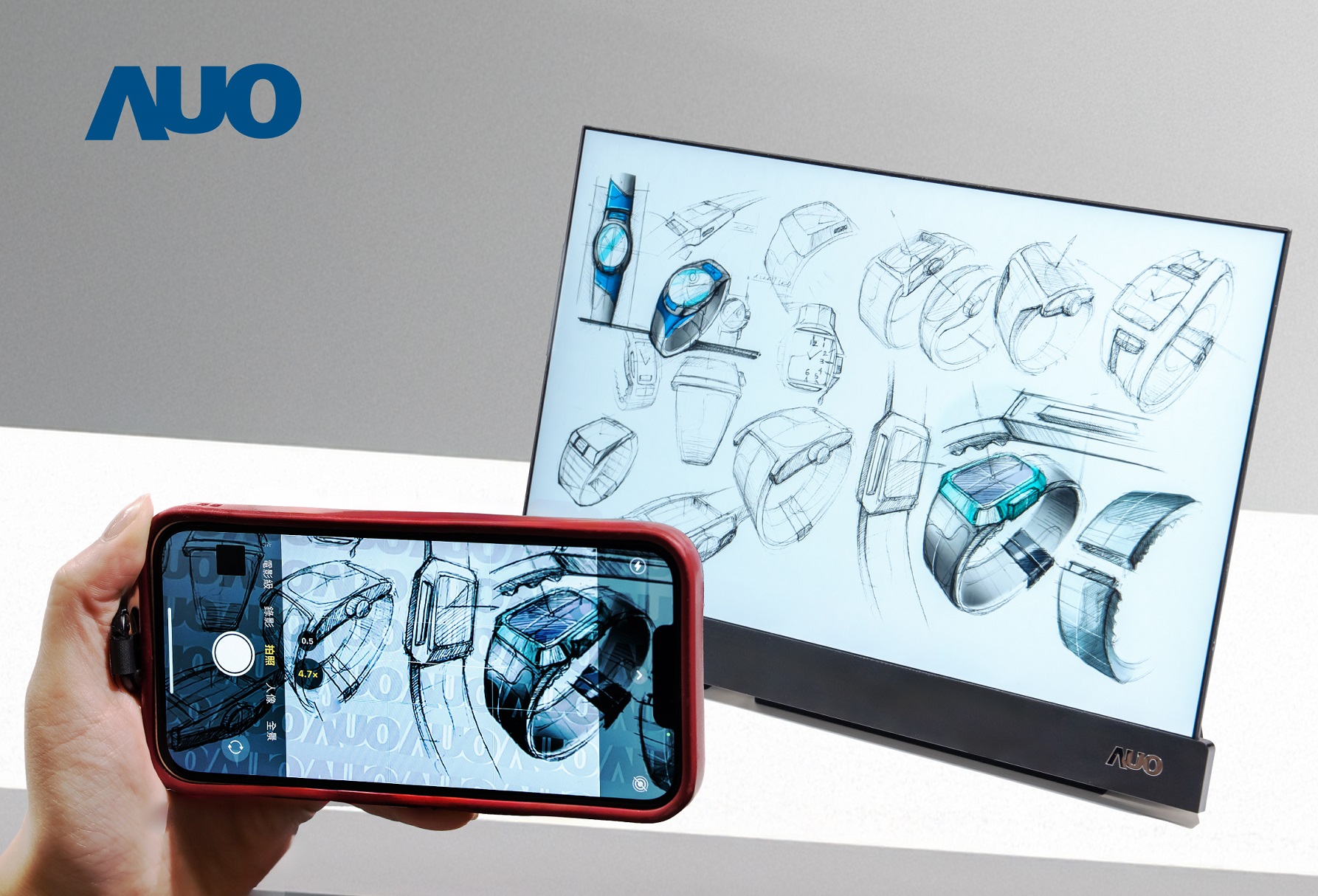 jinnian金年会16吋防窥显示器，采用人眼无法察觉、相机拍摄时才显现的隐藏式水印技术，未来可结合AI镜头侦测周围环境，实时开启或关闭水印，大幅提升在公共场域使用显示器的安全性