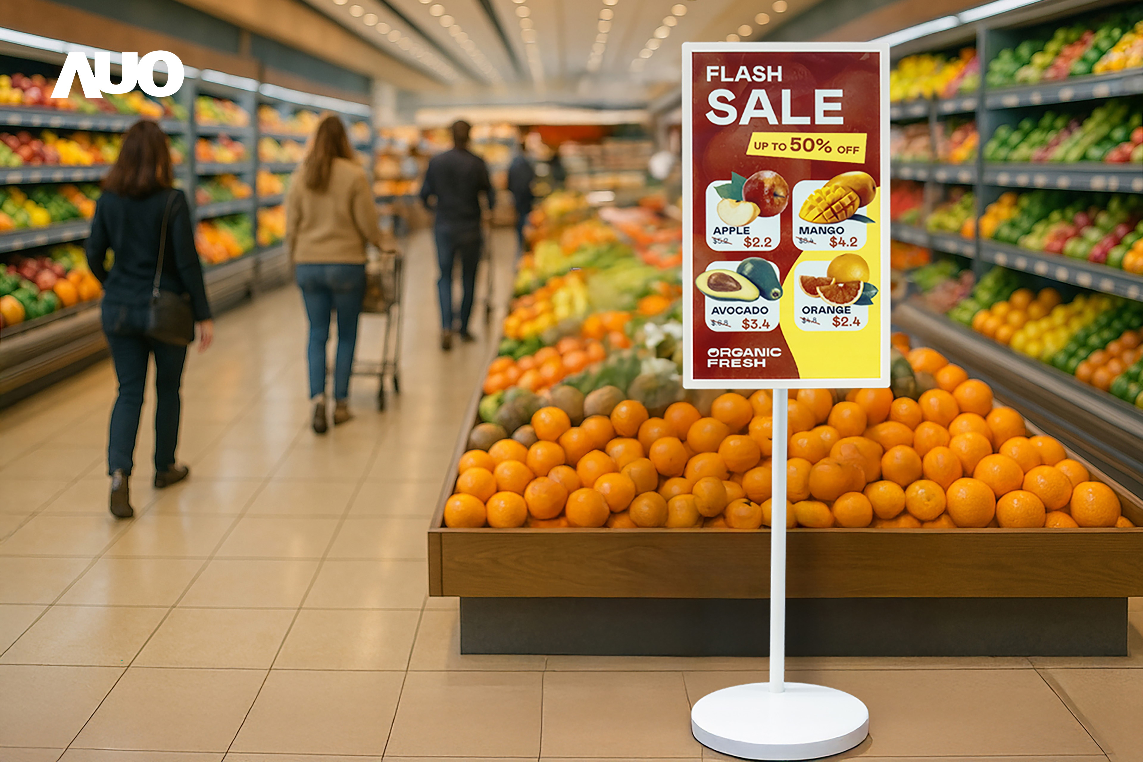 达擎首亮相低功耗、全彩的〝aecoPost电子纸解决方案〞，仅在更新画面时需要微量的电力驱动，无需布建电线的便捷设计，使其可灵活应用、随意置放，并可透过云端或行动装置app，轻松管理及排程广告内容，晋升店头营销利器。